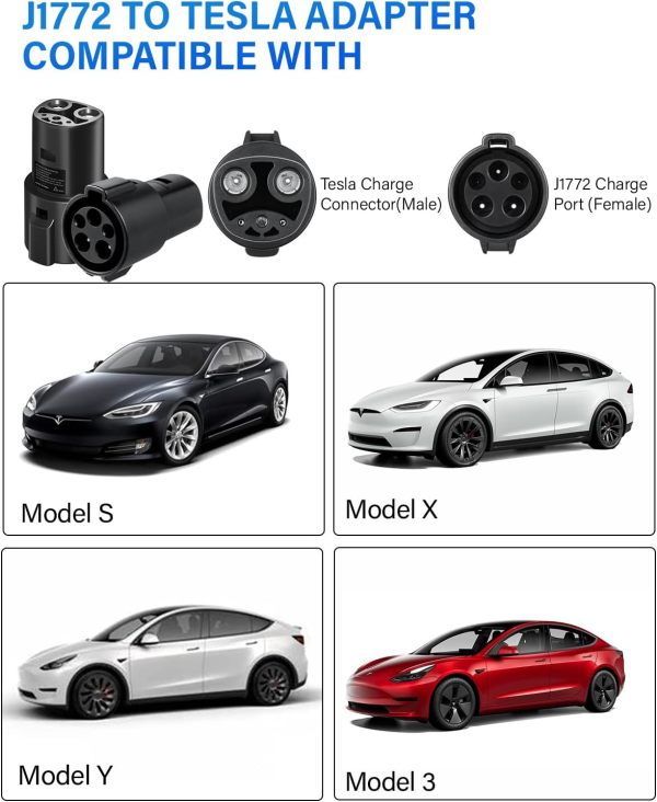 J1772 EV Charger to Tesla Charging Adapter, 80A/240 VAC, SAE J1772 Charging to Tesla Charging Adapter, Fit for Model 3, Y, S, X (Only for Tesla Owners)