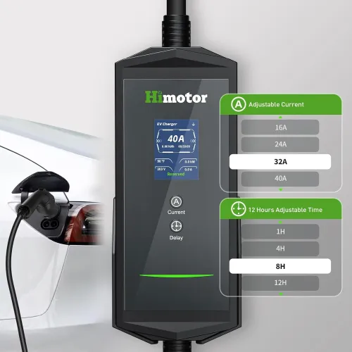 EV Charger Level 2, 16-40A 110-240V, Include J1772 to Tesla Adapter, Tesla Charger, with 26ft Charge Cable and NEMA 14-50 Plug, with Function of Adjustable Current and Reserve Charging Time
