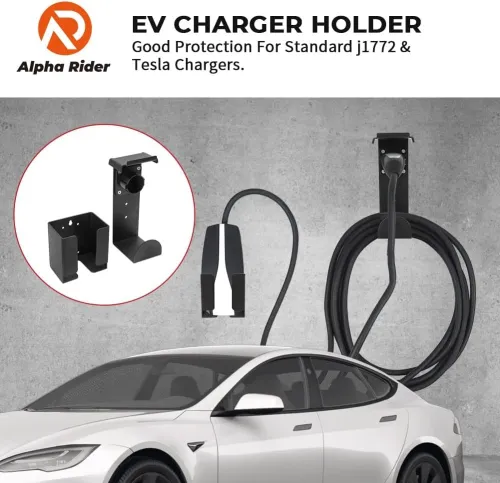 Alpha Rider EV Charger Holder, Upgraded EV Charging Control Box Holder, Cable Organizer & Nozzle Holster Dock for All J1772 & Tesla Charger Connector, Wall Mount EV Charger Storage