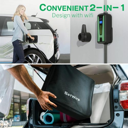 40 Amp Smart Home WiFi Level 2 EV Charger, 2 in 1 Wall Mount & Portable EV Charger, UL&CSA Certified, 110-240V, NEMA 14-50 Plug, 23-Foot Cable, Electric Vehicle Electric Car Charger Station