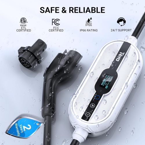 Tera Electric Vehicle Charger for J1772: Tesla EV Level 1 & 2 Portable 32A 8A 110V 240V Wall Connector Dual Use ETL NEMA 14-50 & 5-15 Wi-Fi Enabled 25FT Cable with Holder P01