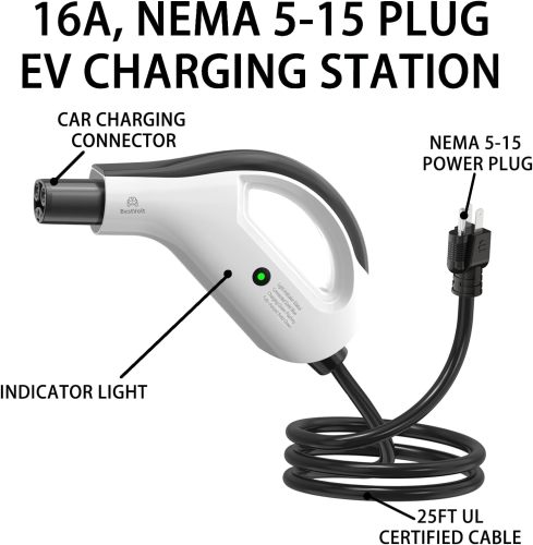 Efficient Charging Solution: Best Volt for Tesla | 120V/16A Power EV Buddy Level 1, NEMA 5-15 Plug，25ft Extension Cord, IP65, Compatible with Tesla Model 3/X/Y/Cyber Truck，with Carry Bag