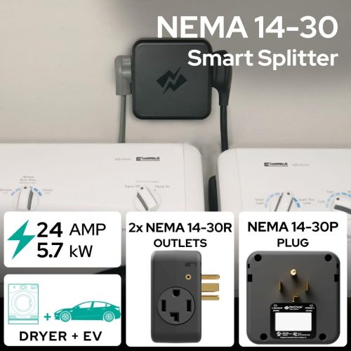 NeoCharge Smart Splitter 240V - Unlock Electric Vehicle (EV) Charging with Dryer, UL Certified, Auto-Switching, Avoid Panel Upgrades/Rewiring, Save Thousands (24 Amp, NEMA 14-30)…