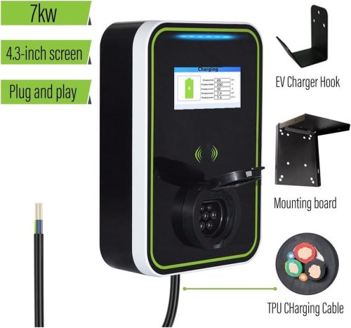Electric Vehicle Charging Stations EV Charger 32A Wallbox Electric Vehicle Car Charging Station 220V Type 2 1 Phase 7KW IEC 62196-2 (Color : with Screen, Size : Type2)