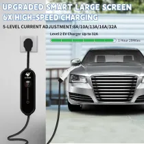 Level 2 EV Charger, 32Amp 240V Portable Electric Vehicle Charger with 25ft Charging Cable and NEMA 14-50 Plug, Adjustable Current, WiFi Enabled, Smart APP, Works with EV and Hybrid Vehicles