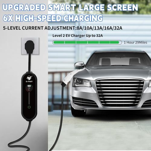 Level 2 EV Charger, 32Amp 240V Portable Electric Vehicle Charger with 25ft Charging Cable and NEMA 14-50 Plug, Adjustable Current, WiFi Enabled, Smart APP, Works with EV and Hybrid Vehicles