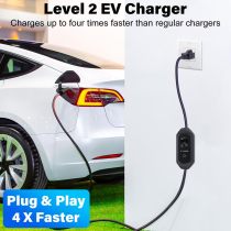 J&D Level 1-2 EV Charger, Portable Electric Vehicle Charger, NEMA 6-20 Plug with NEMA 5-15 Adapter, 110-240V 16A SAE J1772 Standard, 25 Feet
