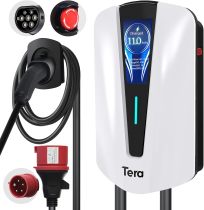 Tera Electric Vehicle Charger Level-2: Level 1 for Tesla J1772 EV 32A 8A 110V 240V Portable & Wall Connector Dual Use ETL NEMA 14-50 & 5-15 Wi-Fi Enabled 25FT Cable with Holder P01