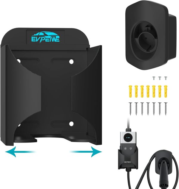 EV Charger Holder for SAE J1772, Wall-Mount Electric Vehicle Connector Nozzle Holster Dock EV Cable Organizer, EV Cable Holder and Electric Car Plug Nozzle Holster Dock for SAE J1772 Connector