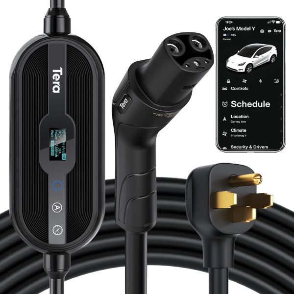 Tera Electric Vehicle Charger Level-2: Level 1 for Tesla J1772 EV 32A 8A 110V 240V Portable & Wall Connector Dual Use ETL NEMA 14-50 & 5-15 Wi-Fi Enabled 25FT Cable with Holder P01