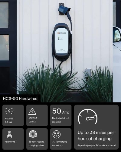 40 Amp EV Charger, Enphase HCS-50 (Formerly ClipperCreek), 9.6kW, 240V Hardwired, 5-Year Warranty, 25 ft Cable, J1772 Ruggedized Connector