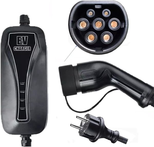 16A Portable EV Charger Level 2 Type1 J1772 Type 2 EVSE Cable Electric Vehicle Charging Station Type 1 Type 2 with Schuko Plug (Color : Type2 5m)