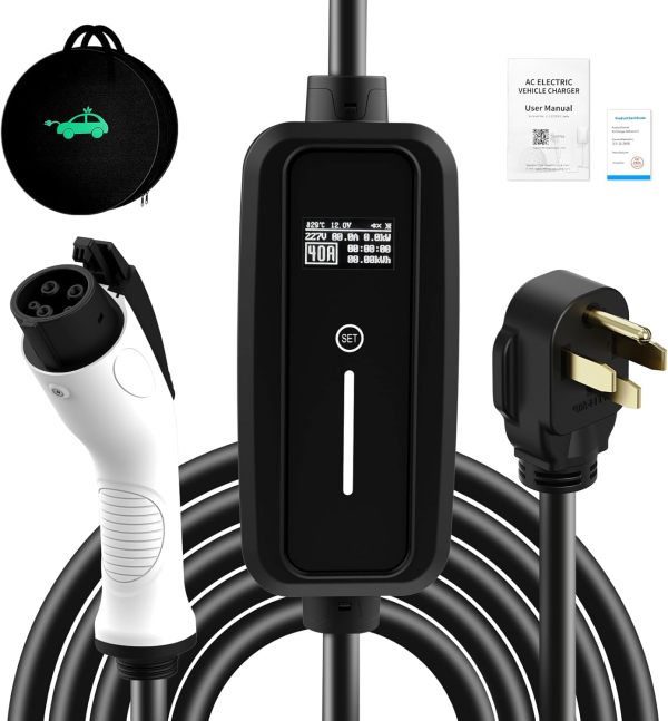 SubSun Level 1&2 EV Charger 110-240V, adjustable current (8/10/13/16A) 17 ft cable, Portable Electric Vehicle Charger with NEMA5-15P & 6-20 plug 16A adjustable current/delay charging for SEA J1772 EVs