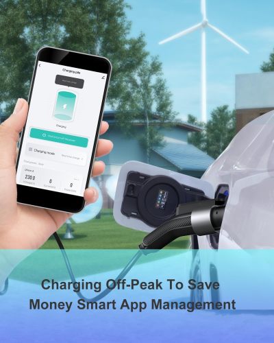 Portable & Home Level 1+2EV Charger 16Amp 110V ：Electric Vehicle Charger with NEMA 5-15& - 25ft Cable for SAE-J1772 EVs Charging with WI-FI Smart LED Screen