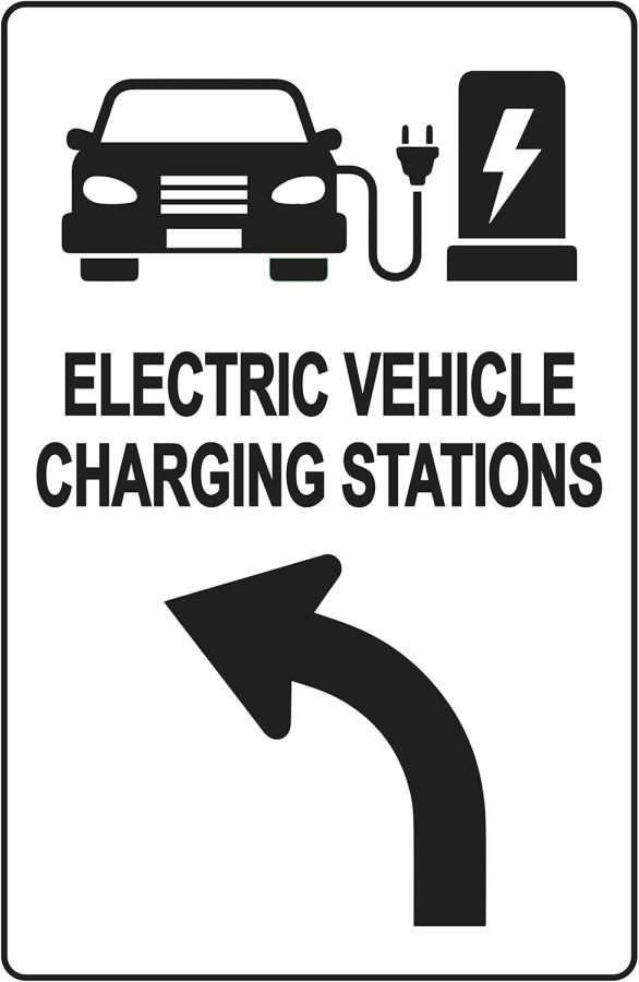 Electric Vehicle Charging Station Sign – Direction for EV Charging Station, Vivid Design Plus UV Protection to Last Longer, 3M Reflective(EGP) Rust-Free Aluminum at 18”x12” 0.04”