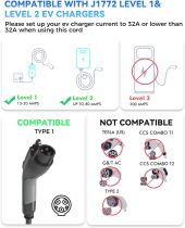 J1772 Extension Cable, 32Amp 40Ft EV Charger Extension Cord Compatible with Level 1 Level 2 SAE J1772 EV Chargers, 110V-240V EV Extension Cord with Carrying Bag, IP66 EV Charger Extension Cable