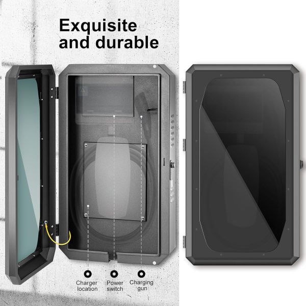 Wall Charge Station Box for Tesla Wall Connector Model 3 Series Models IP64 Rainproof and Dustproof Cold Rolled Steel Tesla Wall Charger Organizer wtih Lock Charger Protection Box Black