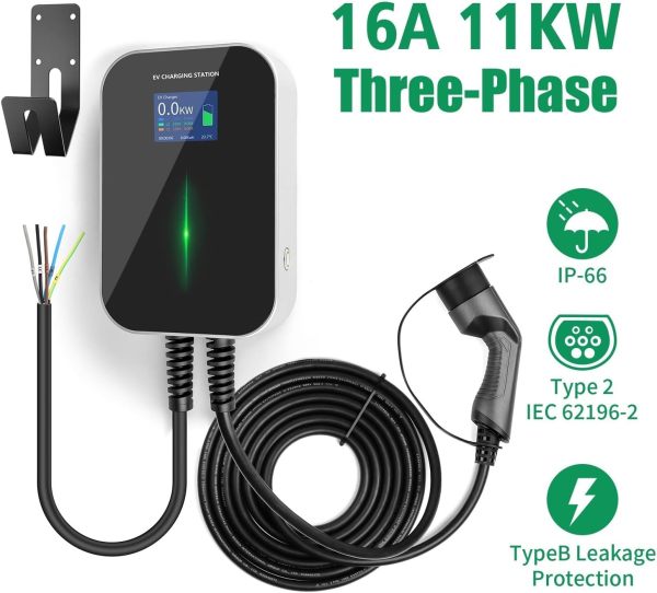 Electric Vehicle Charging Stations 16A 3Phase 11KW EV Charger Electric Vehicle Charging Station with Type 2 Cable IEC 62196-2