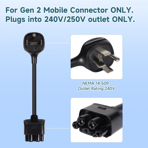 NEMA 14-50 Adapter for Gen 2 Mobile Portable Charger for Gen 2 Mobile Charger to 240V Outlet at 32 Amp(Length 16 inches)