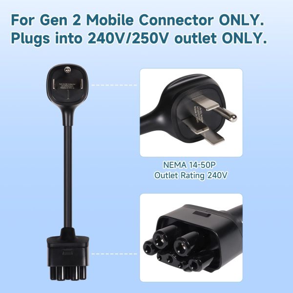 NEMA 14-50 Adapter for Gen 2 Mobile Portable Charger for Gen 2 Mobile Charger to 240V Outlet at 32 Amp(Length 16 inches)