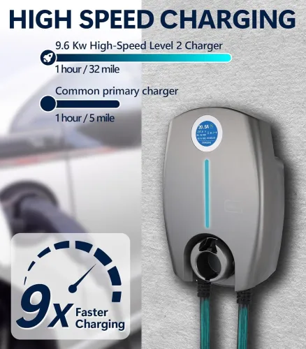 Home Smart Level 2 EV Charger up to 40 Amp，Outdoor Fast Charging Station with NEMA 14-50 Plug for All J1772 Electric Vehicles, Wi-Fi and Bluetooth Enabled EVSE, 25-Foot Cable