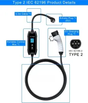 Type 2 to Schuko Home EV Charging Station, Portable IEC 62196-2 EV Charger, 1-15hr Delay Timer, 8A-16A, 3.5kW (10-metre Cable)