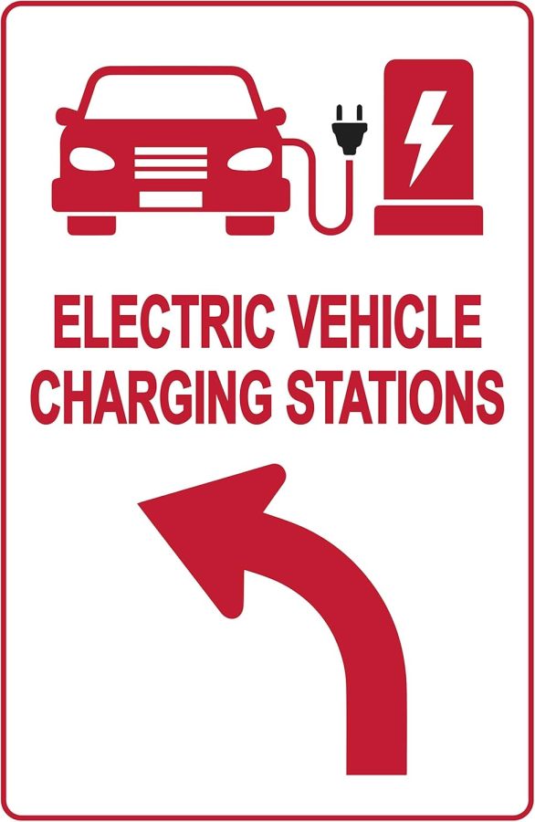 Electric Vehicle Charging Station Sign – Direction for EV Charging Station, Vivid Design Plus UV Protection to Last Longer, 3M Reflective(EGP) Rust-Free Aluminum at 18”x12” 0.04”