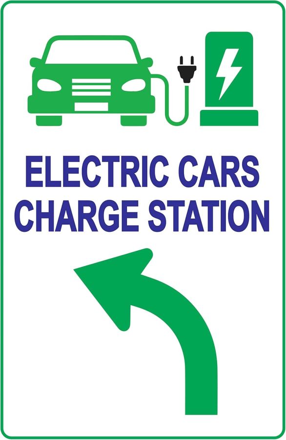 Electric Vehicle Charging Station Sign – Direction for EV Charging Station, Vivid Design Plus UV Protection to Last Longer, 3M Reflective(EGP) Rust-Free Aluminum at 18”x12” 0.04”