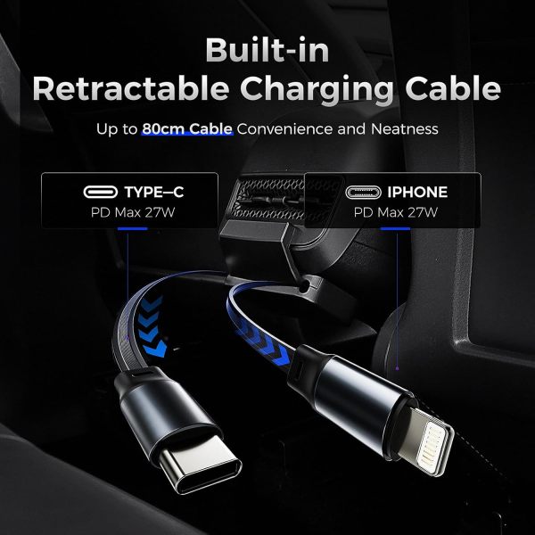 Rear Seat Phone Charger for Tesla Model Y Model3,Retractable Charger USB hub for Model Y/3 2024 2023 2022 2021,Outlet Expansion Dock with Charging Cables,for Tesla Interior Accessories
