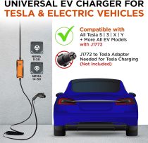 Voltre M2 Level 1 & 2 EV Charger for Tesla & EVs | 25 Ft MAX Cable | 8-16/32A 110-240V Portable Electric Car Fast Charger |14-50, 5-20 Plug | Electric Vehicle Charger for J1772 Evs