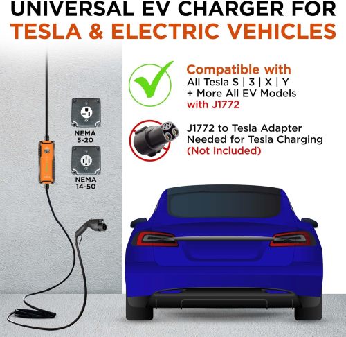 Voltre M2 Level 1 & 2 EV Charger for Tesla & EVs | 25 Ft MAX Cable | 8-16/32A 110-240V Portable Electric Car Fast Charger |14-50, 5-20 Plug | Electric Vehicle Charger for J1772 Evs