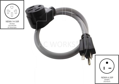 AC WORKS Electric Vehicle Charging Adapter for Tesla Use (6-20 20A 250V Window AC)