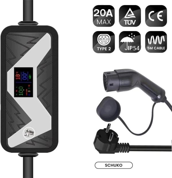 EV Charger 20A Electric Vehicle Charging Station EVSE Wallbox with Type 2 with Schuko Plug Cable IEC 62196-2 Compatible with Mercedes-Benz (Color : 5M Cable Type2)