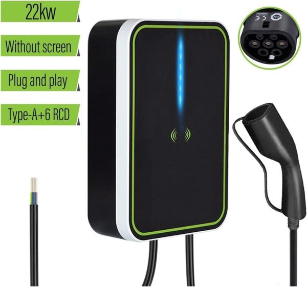 Electric Vehicle Charging Stations EV Charger Type 2 32A 22kw 3 Phase Wallbox Electric Car Charging Station with 5M Cable IEC 62196-2 (Color : with Screen, Size : Type2)