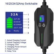 7KW 32A Current Switchable EV Charger, EU Standard EVSE Home Charger Type 2 IEC 62196 & CEE Plug, Electric Car Portable Charging Station, 5m Cable