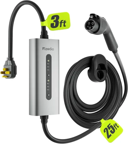 Level 2 EV Charger 40A J1772 Connector 9.6KW Electric Car Charger 240V with 14-50 Plug 25 FT Cable 15-40 Amps Adjustable Current Mobile Vehicle Charging Station for All EVs