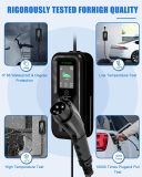 Portable Level 1&2 EV Charger (240V,40A,9.6KW) Current Adjustable with 25ft Charging Cable and NEMA 14-50 for SAE-J1772 Electric Vehicles and for Tesla, Reservation Charging Function WiFi Enabled