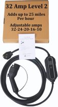 ,32 AMP, (7.68 KW), EV Charging Station - Level 2- EVSE- Charger for Electric Vehicles, You Set The AMPS- 32 AMP, 24 AMP, 20 AMP, 16AMP, 10 AMP -with 14-50P Power Plug