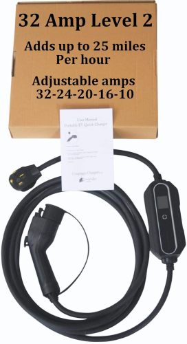 ,32 AMP, (7.68 KW), EV Charging Station - Level 2- EVSE- Charger for Electric Vehicles, You Set The AMPS- 32 AMP, 24 AMP, 20 AMP, 16AMP, 10 AMP -with 14-50P Power Plug