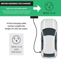 NEMA 10-30 Level 2 Portable EV Charger 24 Amp, 220-240 Volt, 26ft Cable, Electric Vehicle Charger Plug-in EV Charging Station, J1772 Plug Fastest 30 Amp Circuit NEC-Safe Charging