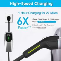 Portable Electric Vehicle Charger Level 2, 7.68KW Fast Charger with J1772 Connector and NEMA 14-50 Plug Scheduled Charging, Works with EV and Hybrid Vehicles, for Home and Outdoor