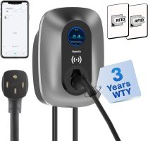 Level 2 EV Charger 48 A (WiFi), 25ft Cable, NEMA 14-50 EV Charger Level 2, ID Card Bluetooth Electric Car Charger, 240V Outdoor/Indoor Home Electric Vehicle Charging Stations, IP66 Water Proof