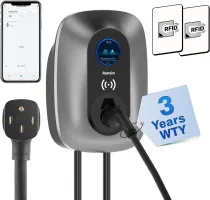 Level 2 EV Charger 48 A (WiFi), 25ft Cable, NEMA 14-50 EV Charger Level 2, ID Card Bluetooth Electric Car Charger, 240V Outdoor/Indoor Home Electric Vehicle Charging Stations, IP66 Water Proof