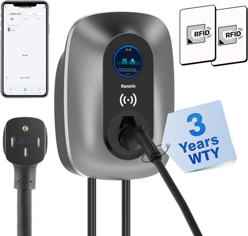 Level 2 EV Charger 48 A (WiFi), 25ft Cable, NEMA 14-50 EV Charger Level 2, ID Card Bluetooth Electric Car Charger, 240V Outdoor/Indoor Home Electric Vehicle Charging Stations, IP66 Water Proof