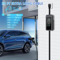 Level 2 EV Charger, 40 Amp, Portable Charger for Home and SAE-J1772, 25ft Cable, 240V, Charging Stations with LED Display, NEMA14-50 Plug Adapter, Current Adjustable. (Tesla Need Adapter)