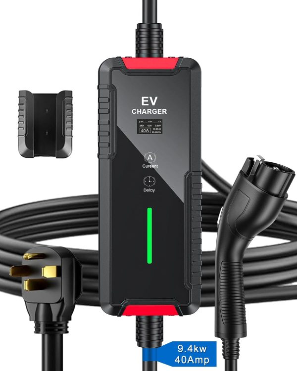Level 1 & 2 Portable EV Charger 40Amp 240V 9.6KW 25 FT Electric Vehicle Charging Stations with NEMA 14-50, Scheduled Charging Adjustable Current Smart WiFi APP Electric Car Charger for SAE J1772