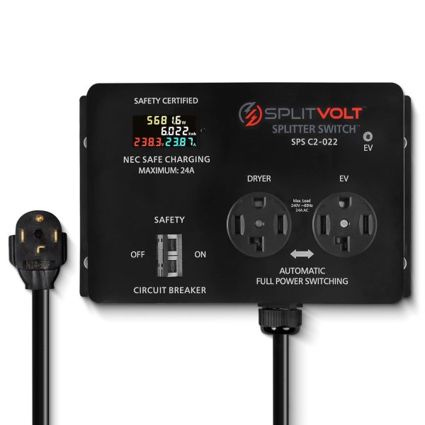 NEMA 14-30, 240V, 24 Amp Splitter Switch - Save Thousands on Home Electric Vehicle Charging (EV) Install, cETLus Certified, Charge Two EVs, Plug and Play