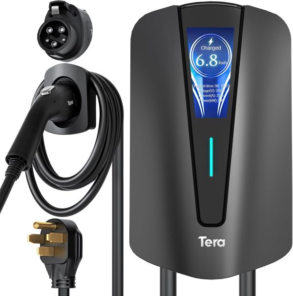 Tera Home EV Wall Charger: UL Listed Pure Copper 20FT Charging Cable    Level 2 Electric Vehicle Charging Station with Cable Holder up to 32A 240V, Easy Installation Q8