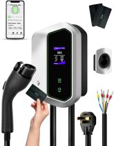 Level 2 EV Charger 48 Amp - Smart Display, RFID Card, Electric Car Charger EVSE SAE J1772, NEMA 14-50 Plug,26ft Cable, WiFi APP Enabled Electric Car Charger, 240V Electric Vehicle Charging Stations