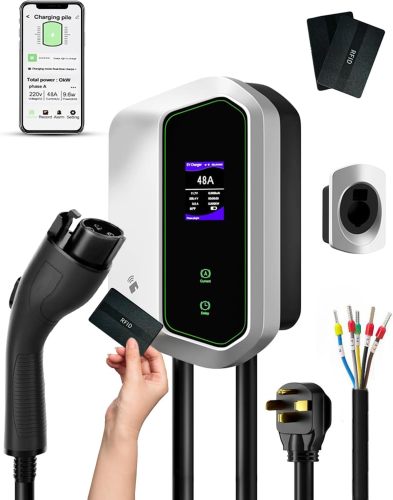 Level 2 EV Charger 48 Amp - Smart Display, RFID Card, Electric Car Charger EVSE SAE J1772, NEMA 14-50 Plug,26ft Cable, WiFi APP Enabled Electric Car Charger, 240V Electric Vehicle Charging Stations